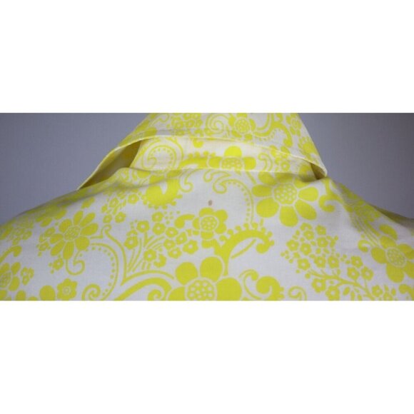 VINTAGE 1970s WOMEN'S CANARY YELLOW PRINT LONG SLEEVE SHIRT DRESS - HOBNOBBER - - Picture 10 of 12